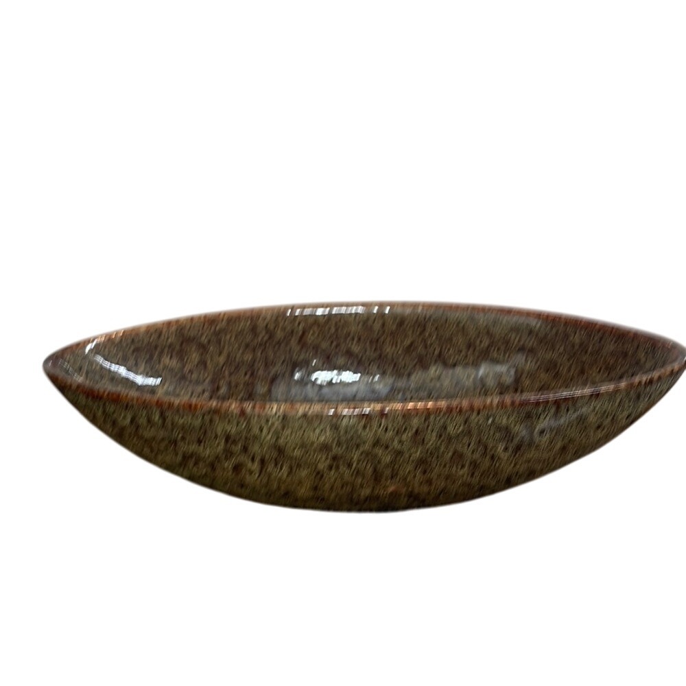 Decorative Oval Ceramic Bowl‎ Brown Speckled Glaze Centerpiece Serving Dish
